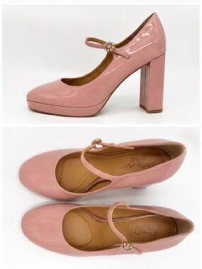BADGLEY MISCHKA Jewel Blush Pink Patent Mary Jane Pumps